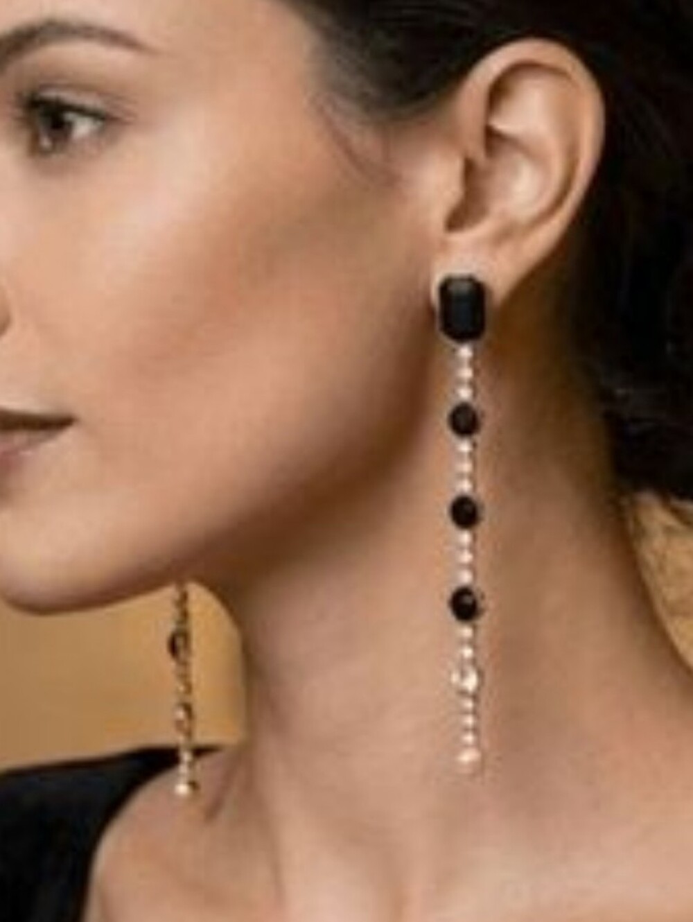 NWT Isaac Mizrahi Gold Tone Faux Pearl Black Drop Earrings
